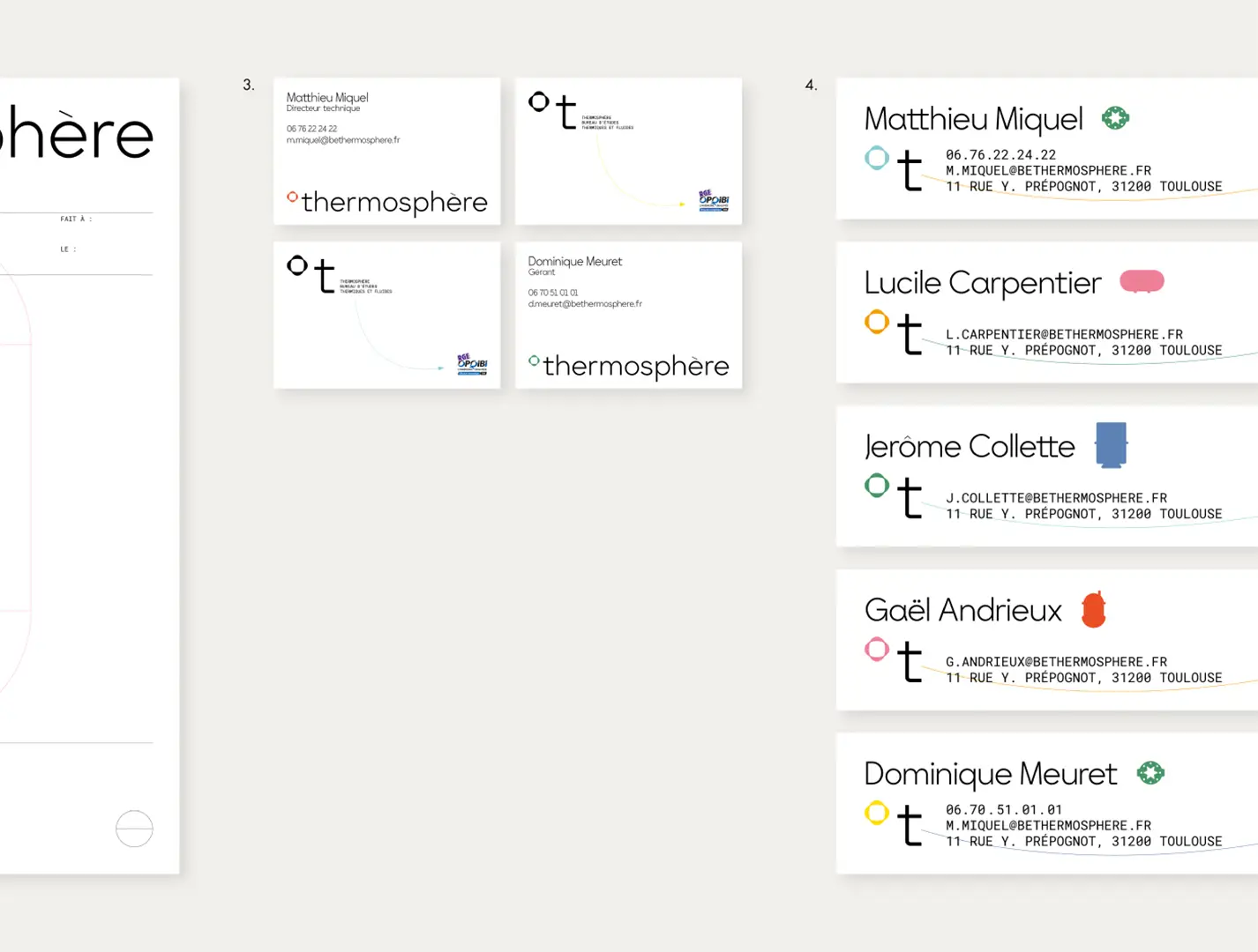 Cartes de visites au nom des salariés pour l'entreprise thermosphère