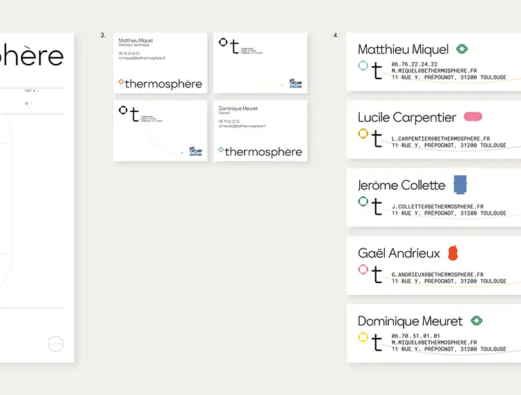 Cartes de visites au nom des salariés pour l'entreprise thermosphère. Format mobile